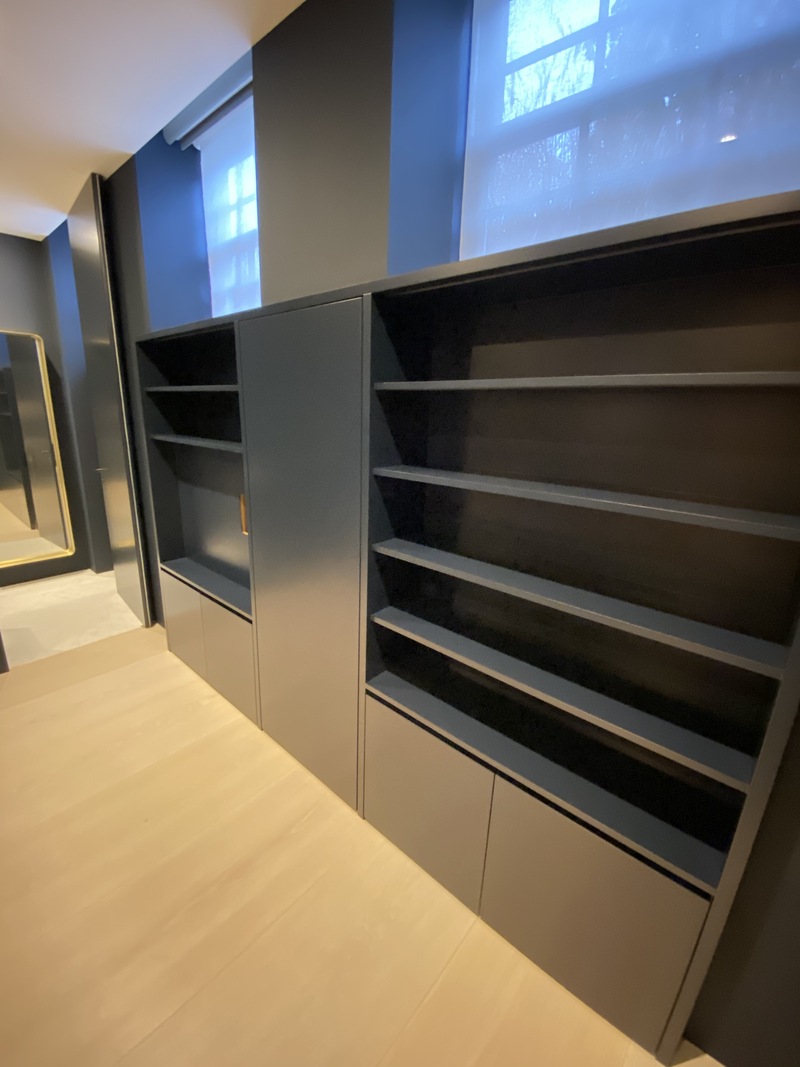 Professional MDF cabinet doors windows frames skirting boards spray painting for bespoke joinery and wardrobes in NW London by Kadeco Interiors.